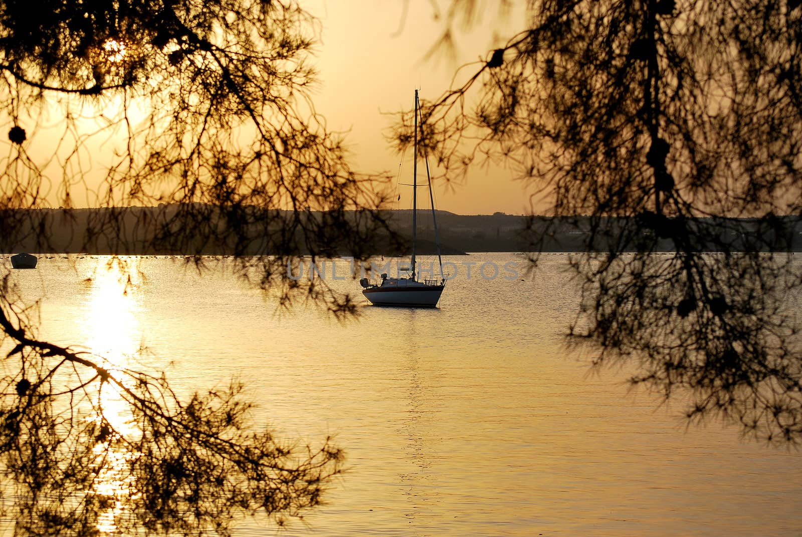 A boat in the sun in the Croatian bay