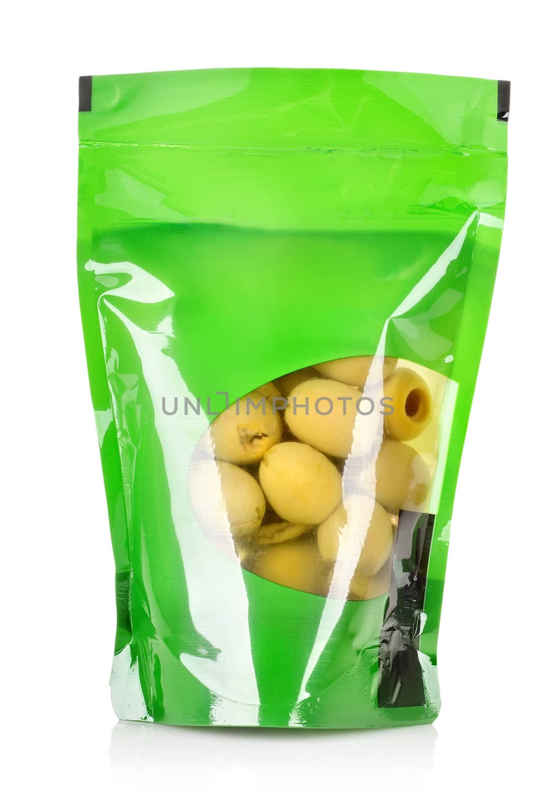 Olives in a vacuum pack isolated on white background