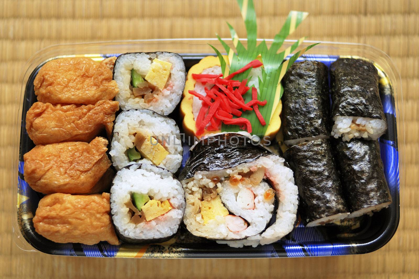 traditional Japanese lunch box, called o-bento with different mixed food