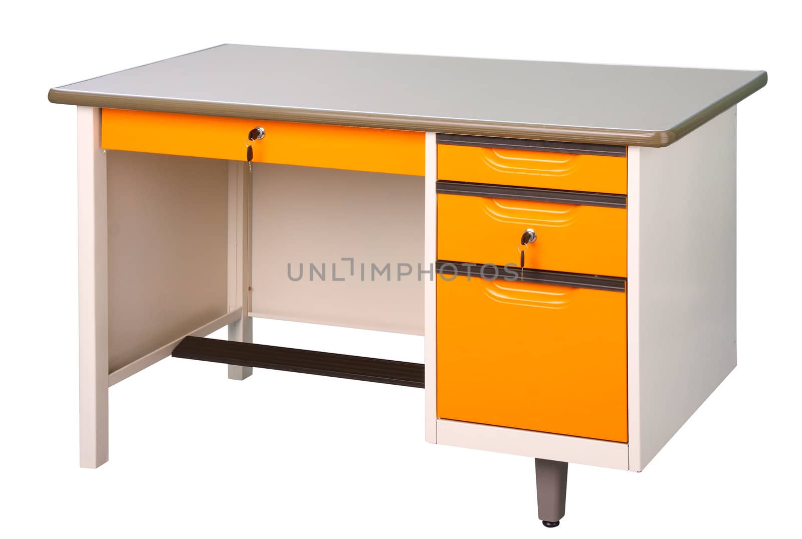 Stainless steel office or factory furniture isolates on white