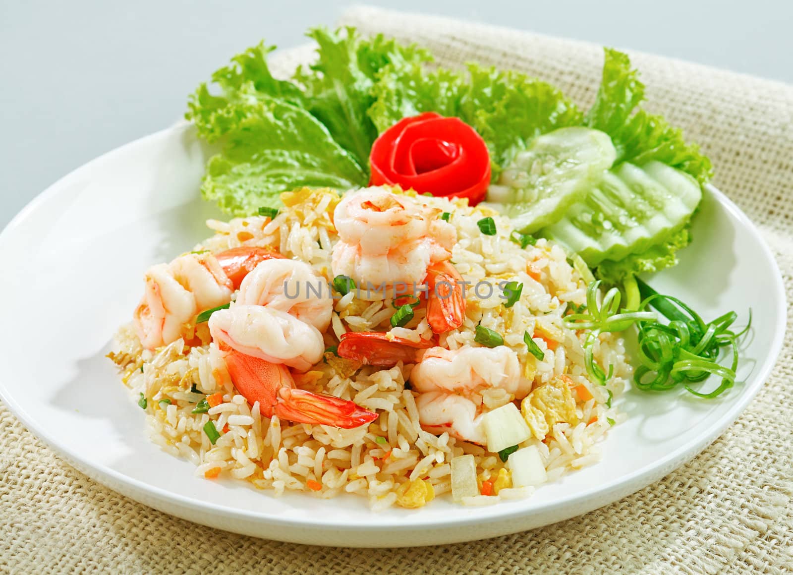 Fried rice with shrimp or prawn a taste of asian food isolated