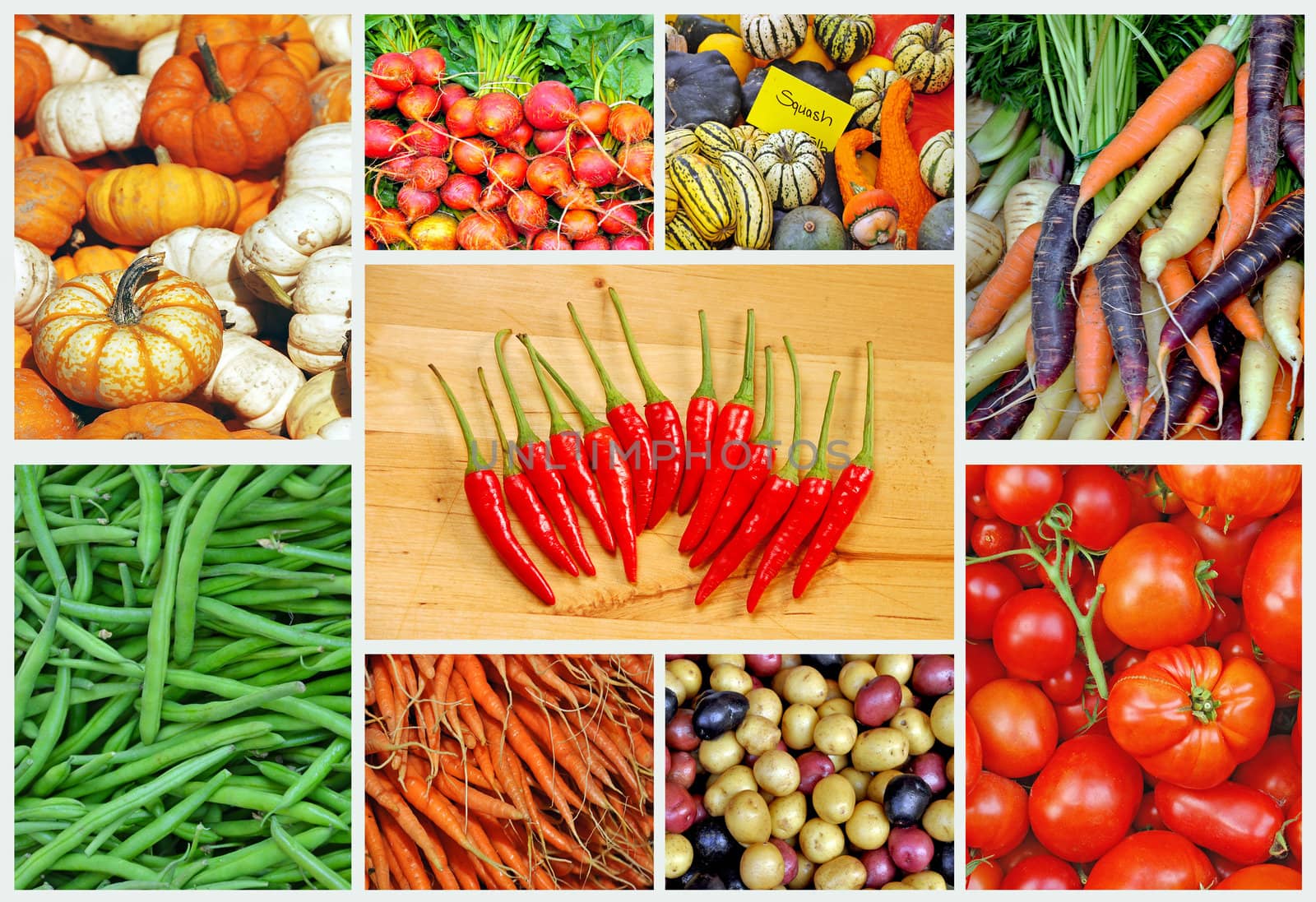 Collage of assorted colorful vegetables