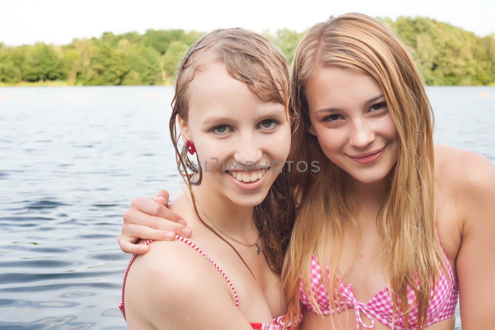 Two girls are having fun in the summer sun