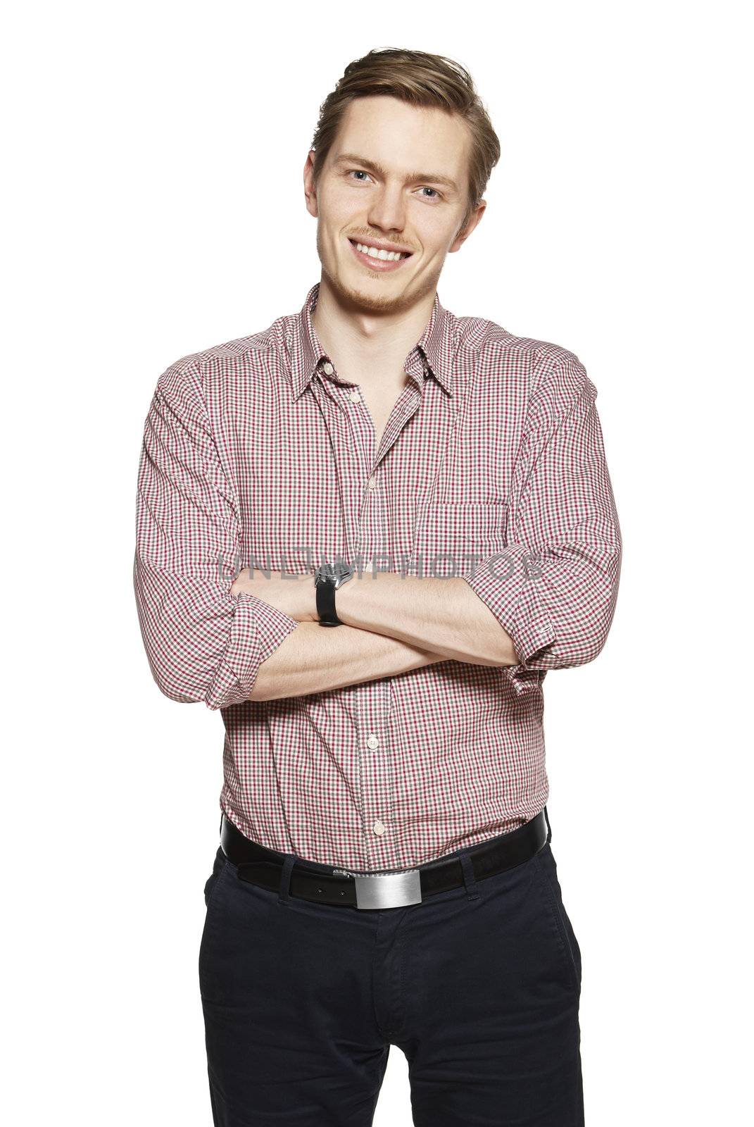 Studio shot of young man against a white background.