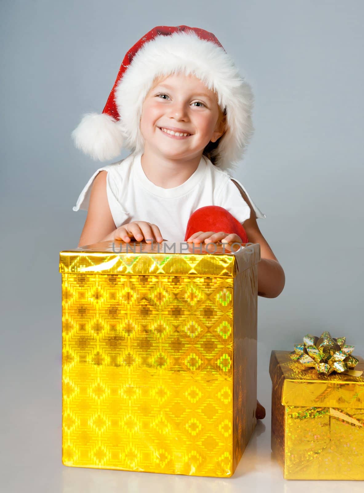 girl dressed as Santa with gifts by GekaSkr