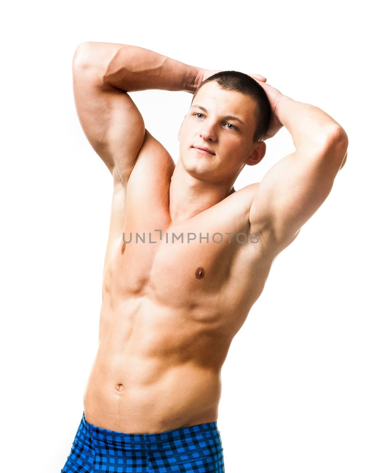 strong athletic man torso on white background