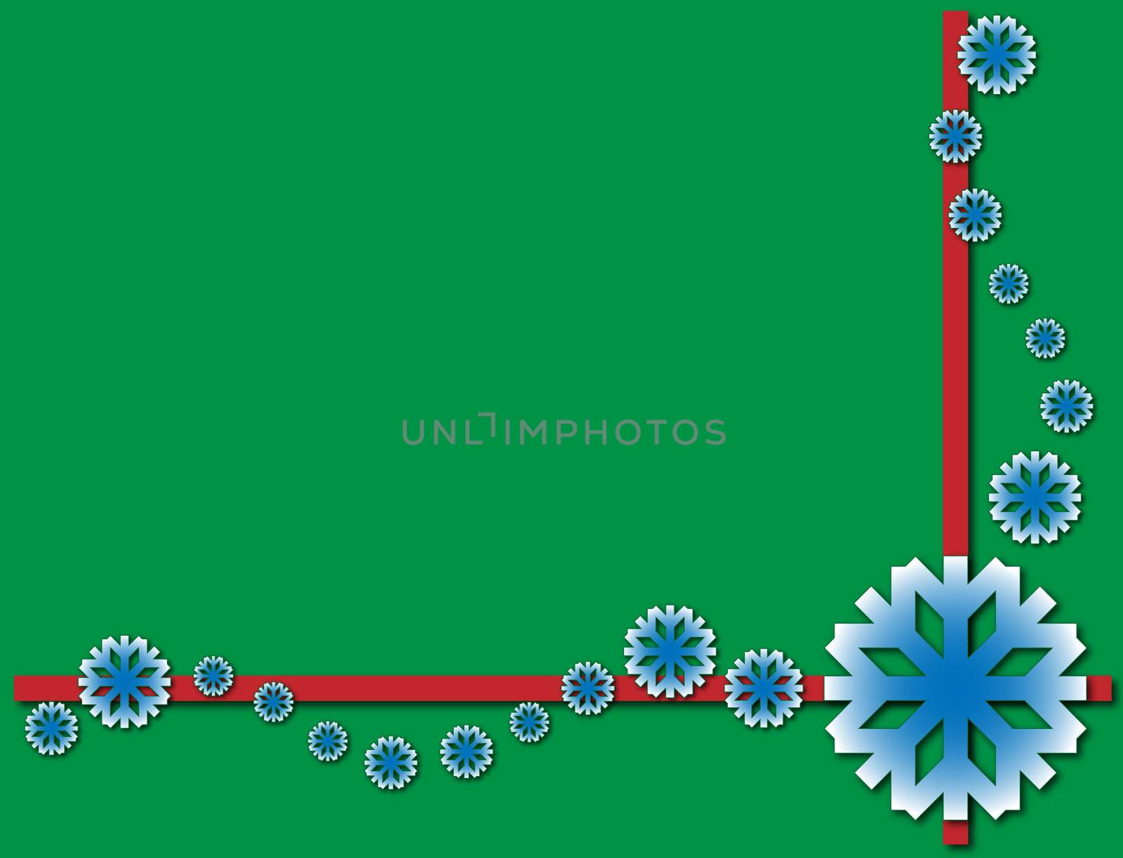 green christmas background with white and blue snowflakes