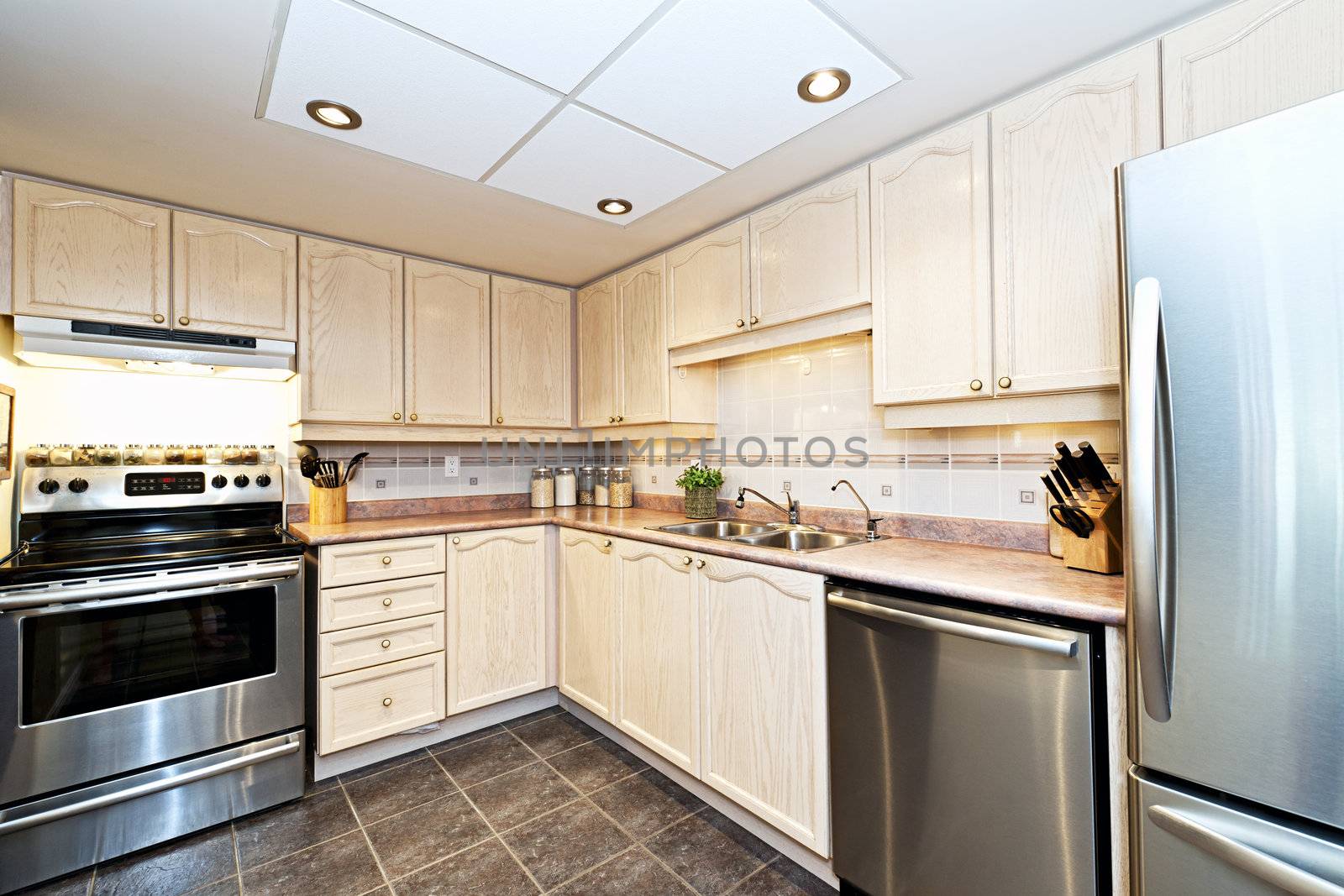Modern luxury kitchen with stainless steel appliances