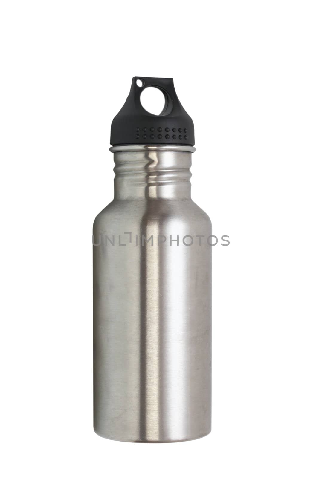 metallic water bottle for hiking isolated over white background