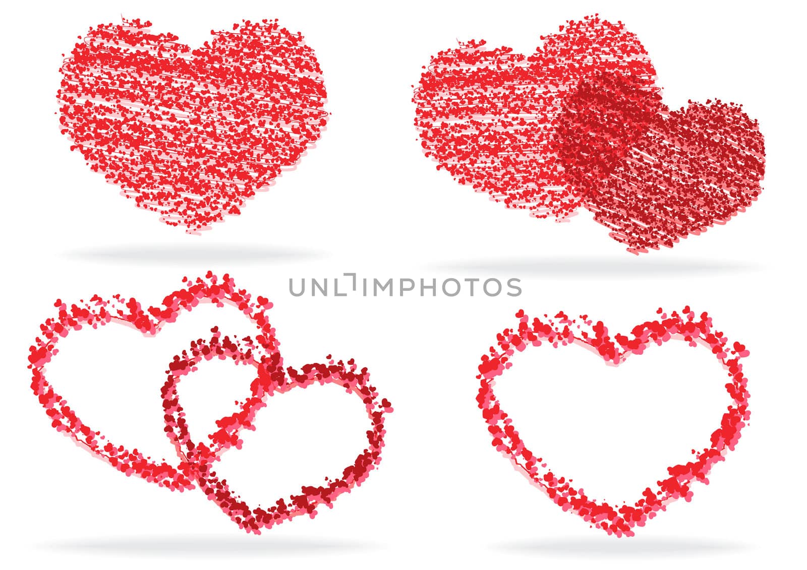 set of stylized hearts on white background