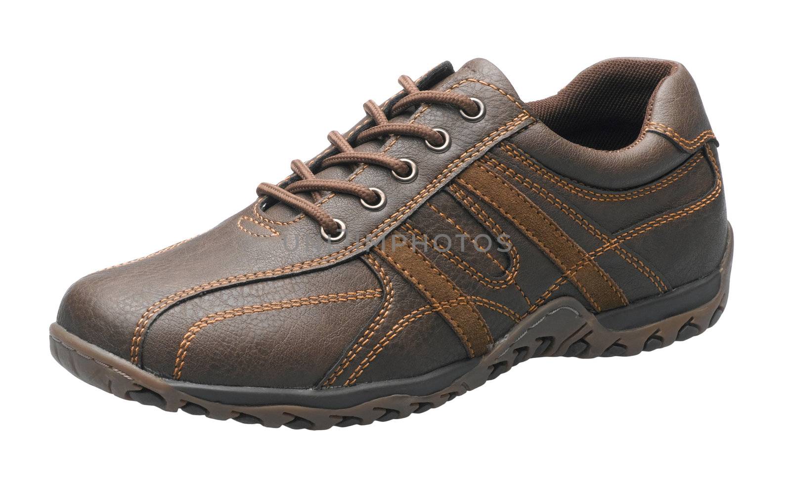 Casual brown leather shoe isolates on white background 