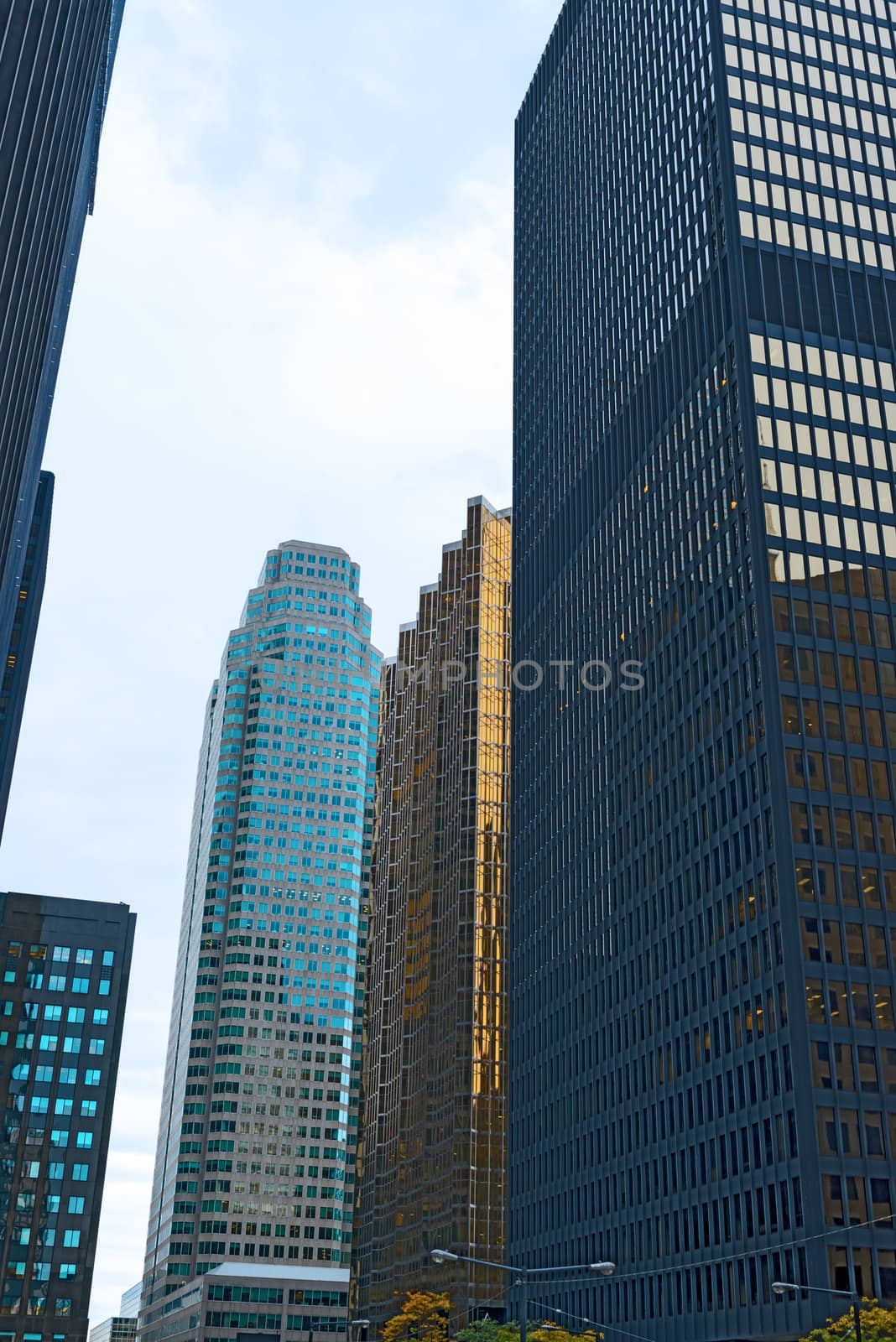 Closeup of skyscrapers in dowtown Toronto, financial district on Bay Street