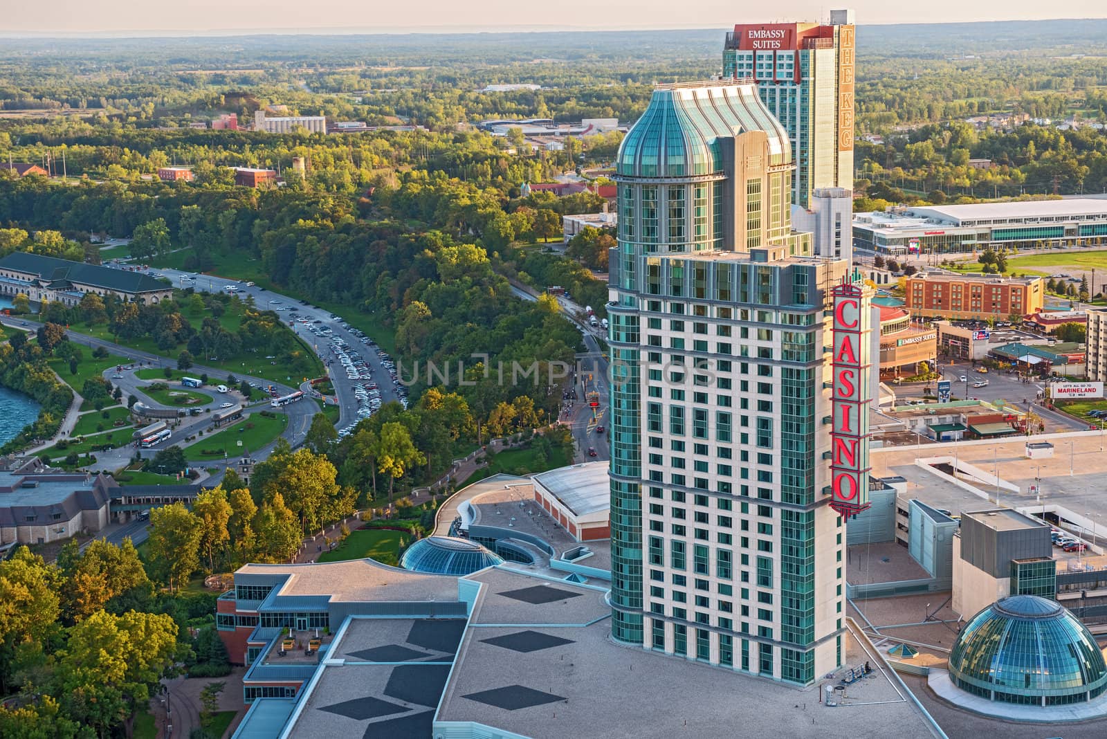 Aerial view on Casino and hotels in Niagara Falls Ontario Canada