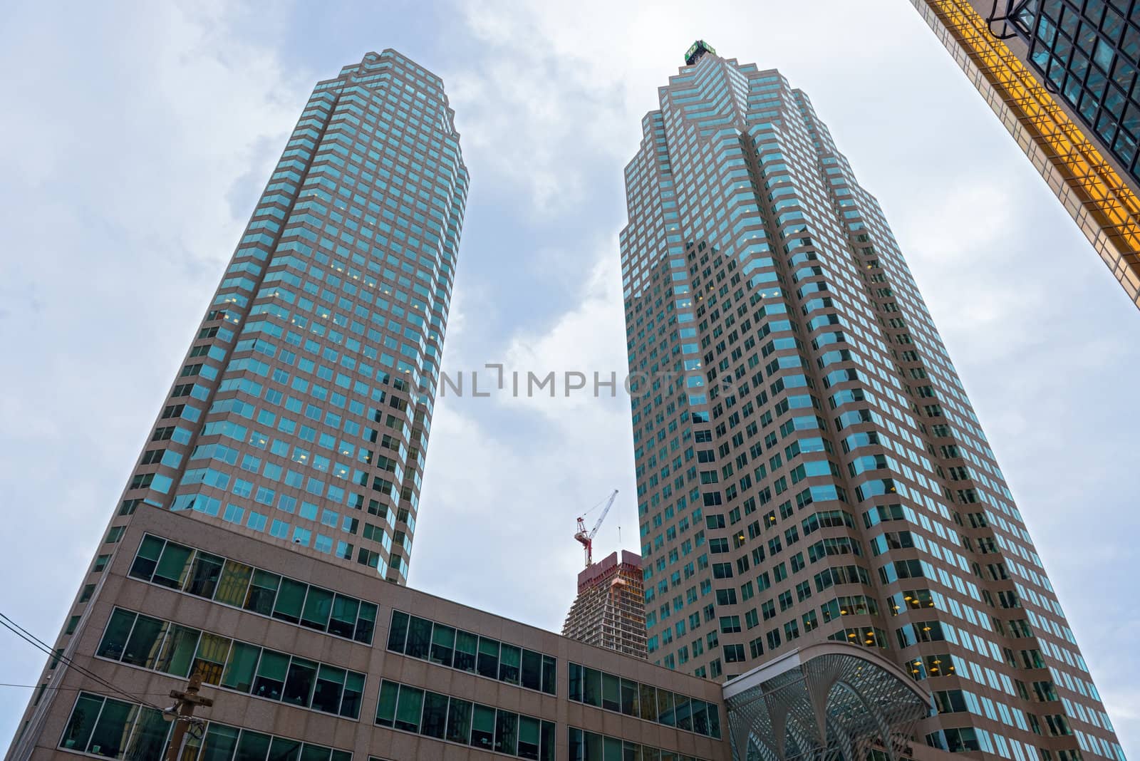 Closeup of skyscrapers in dowtown Toronto, financial district Bay Street Brookfield Place