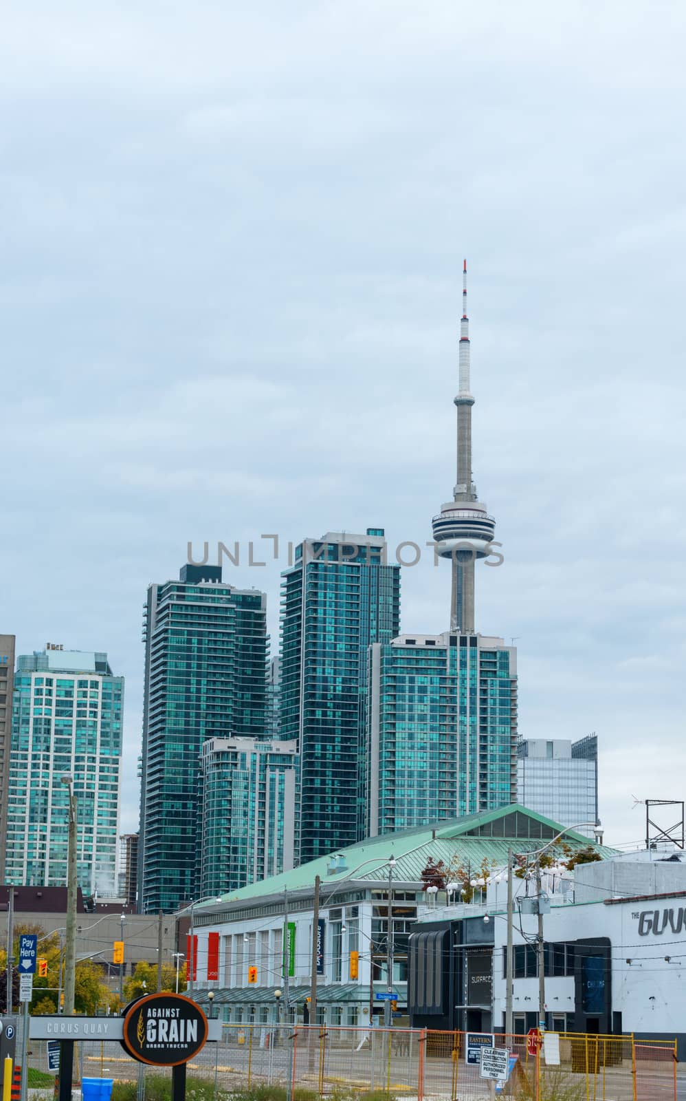 panorama photo, the skyline of downtown Toronto with the  tower at the background 