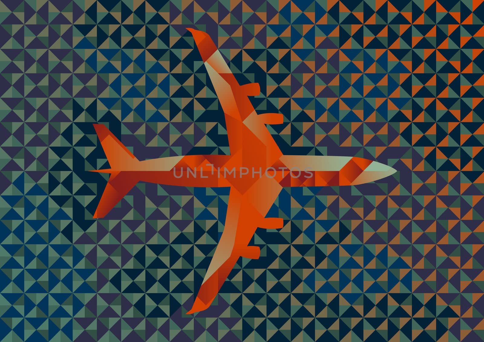 Commercial Airplane Illustration of Interlocking Geometric Shapes (jpegg file also has clipping path)