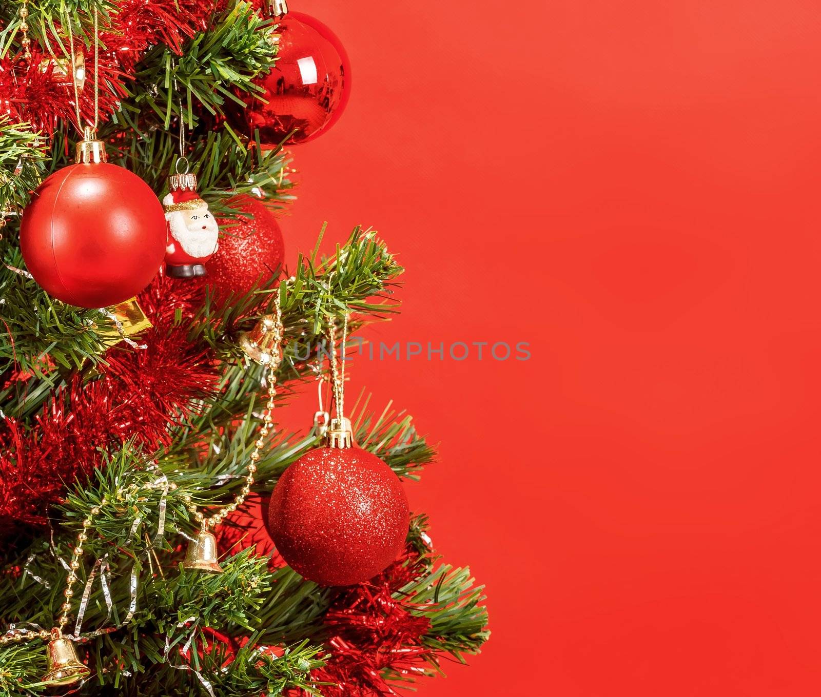 detail of decorated christmas tree with red balls