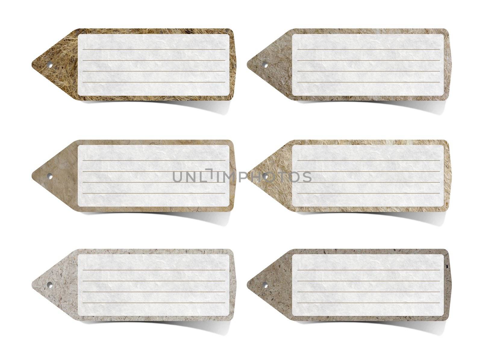 Mulberry paper labels collection white background. 