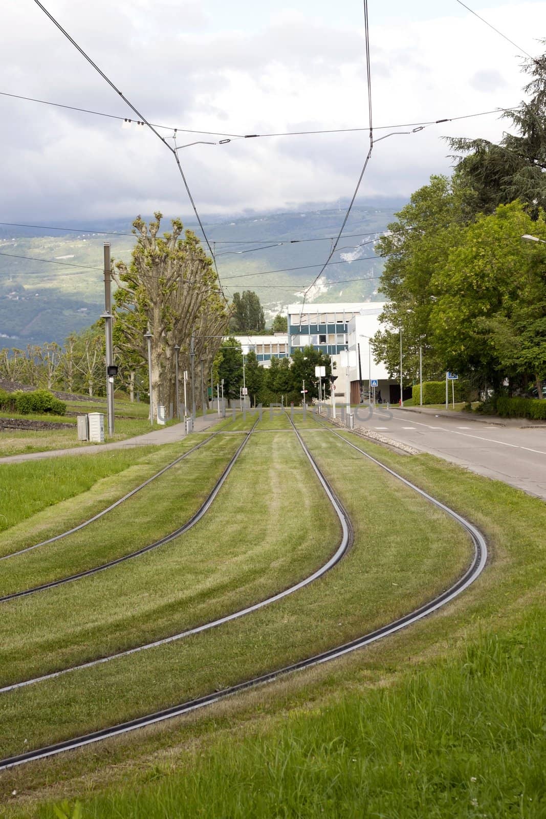 Grass Tram Way in Grenoble, France.