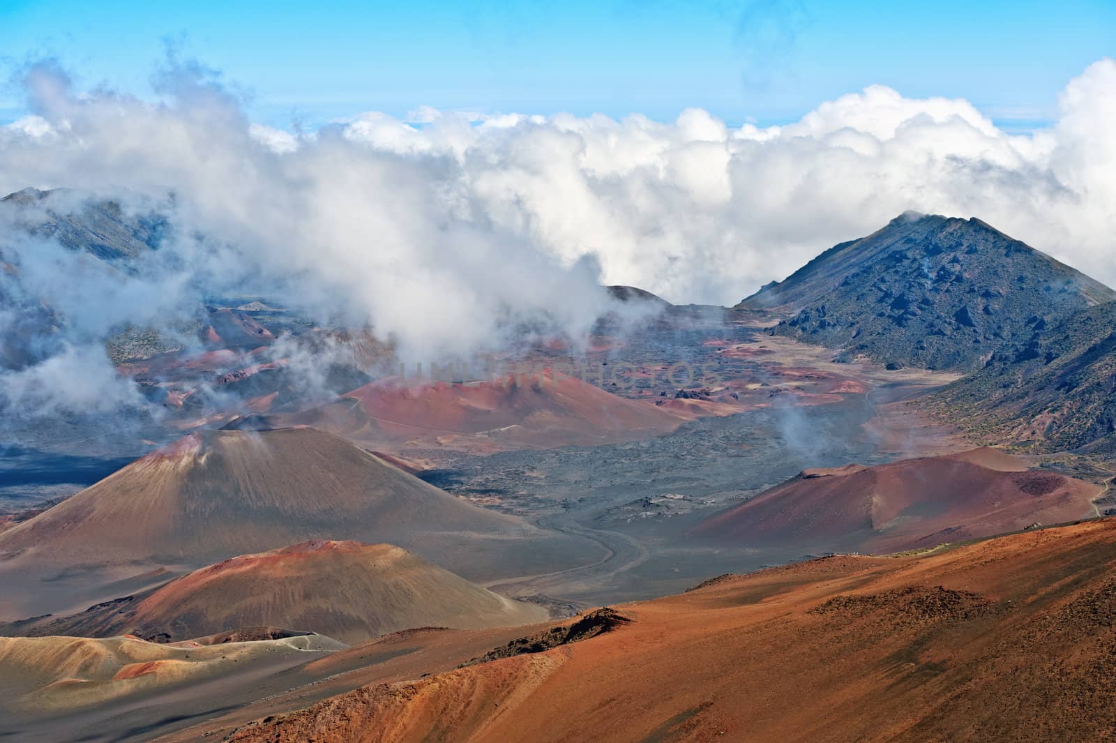 Haleakala Volcano and Crater Maui Hawaii showing surrealistic surface with mountains, lava tubes, rocks