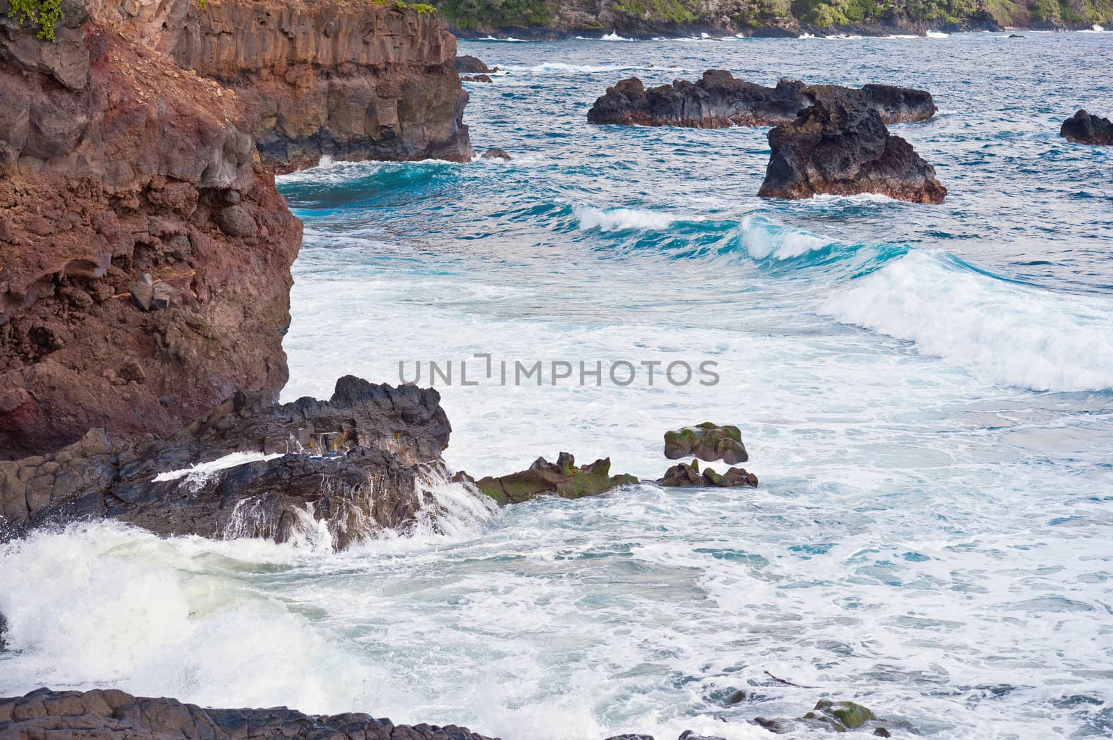 Volcanic, rocky coast of Maui along the Hana Highway, Hawaii