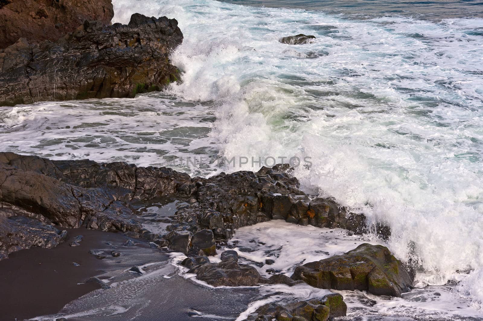 Volcanic, rocky coast of Maui along the Hana Highway, Hawaii