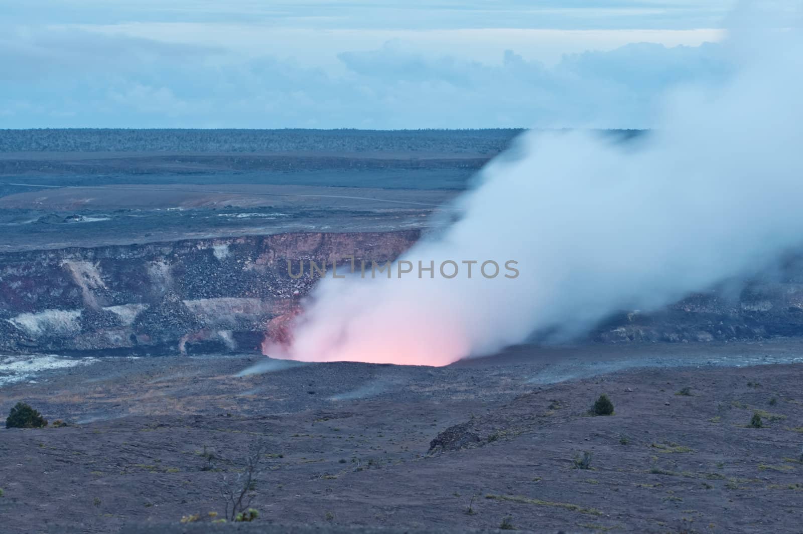 the Halema'uma'u crater in the Kilauea Caldera. Located in the Volcano National Park on the Big Island of Hawaii