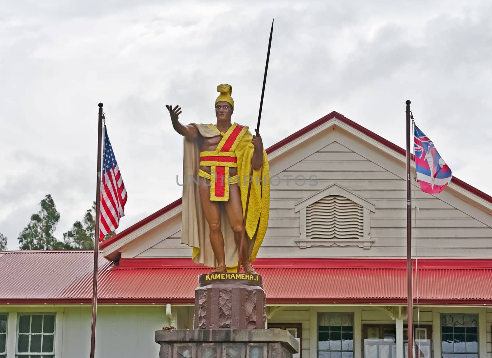 King Kamehameha Statue by Thomas Gould (c. 1878). The statue was lost at sea, miraculously recovered, restored and placed in Kapa'au (c. 1912) - (Big Island of Hawaii).

