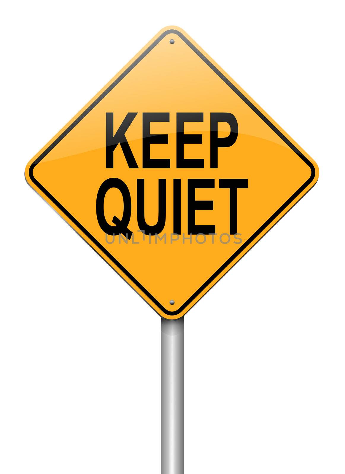 Illustration depicting a roadsign with a keep quiet concept. White background.