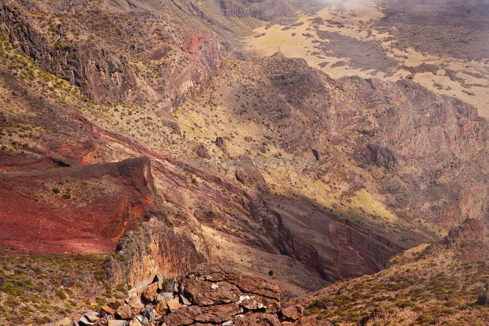 Haleakala Volcano and Crater Maui Hawaii showing surrealistic surface with mountains, lava tubes, rocks