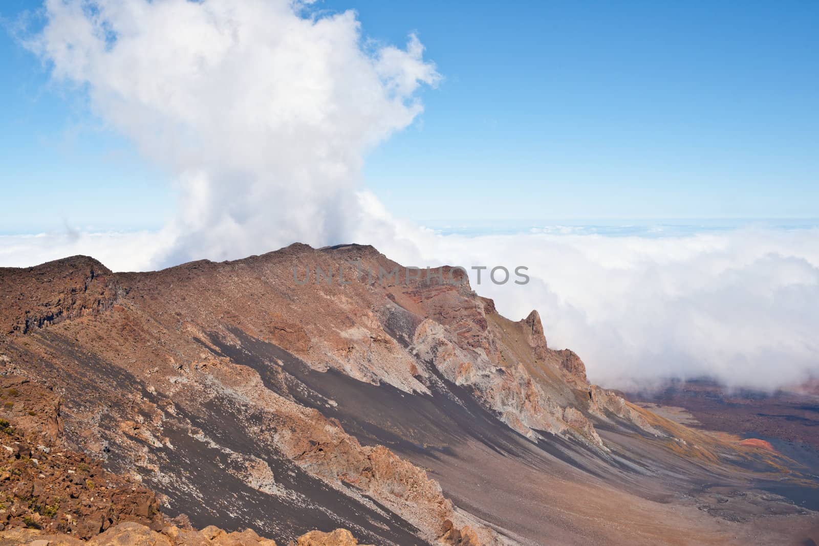 Haleakala Volcano and Crater Maui Hawaii showing surrealistic surface with mountains, lava tubes, rocks