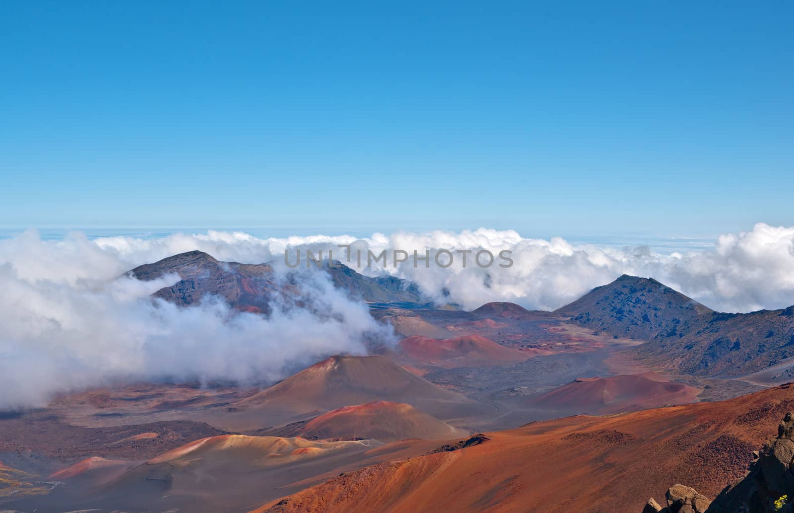 Haleakala Volcano and Crater Maui Hawaii showing surrealistic surface with mountains, lava tubes, rocks