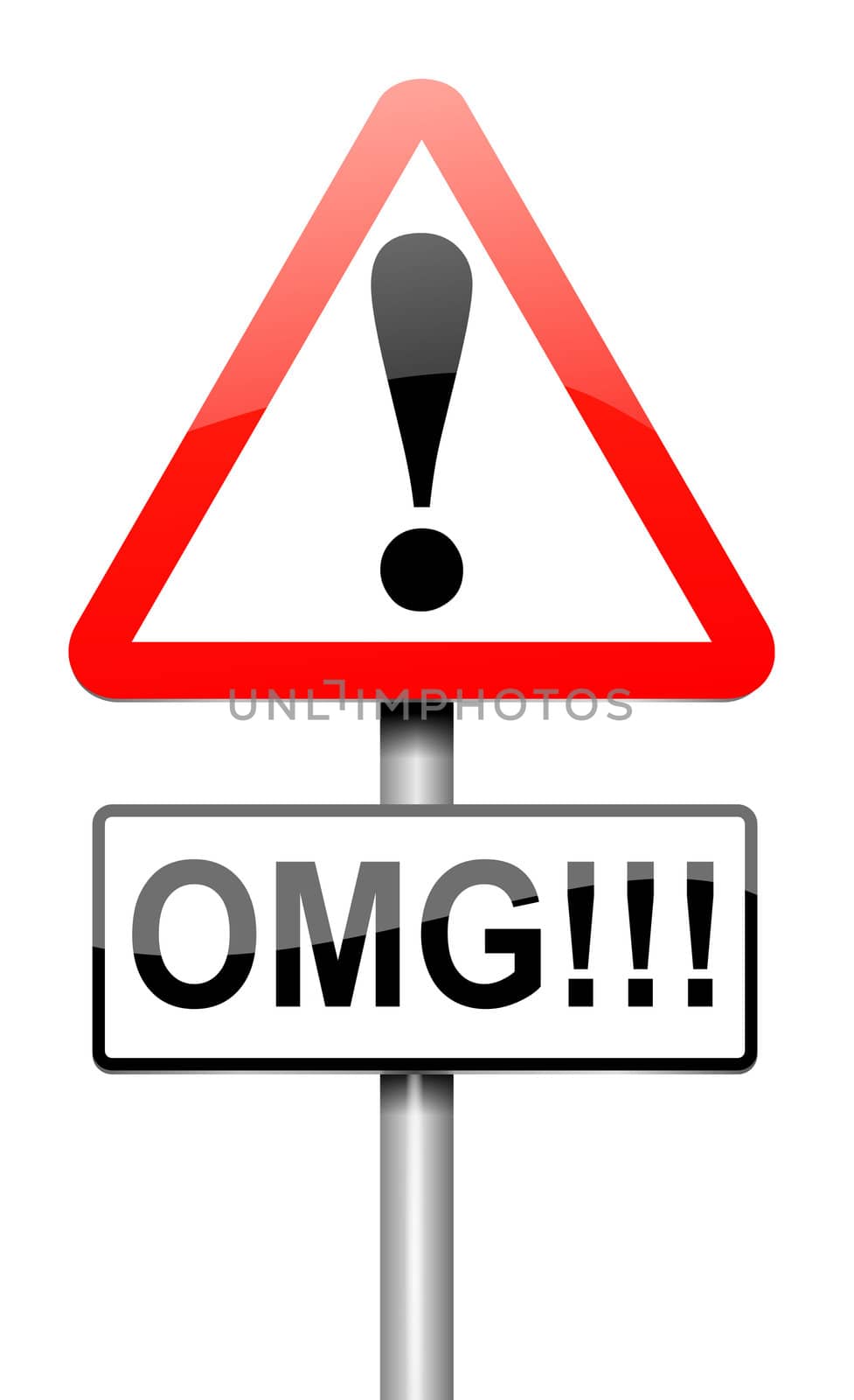 Illustration depicting a roadsign with an omg concept. White background.