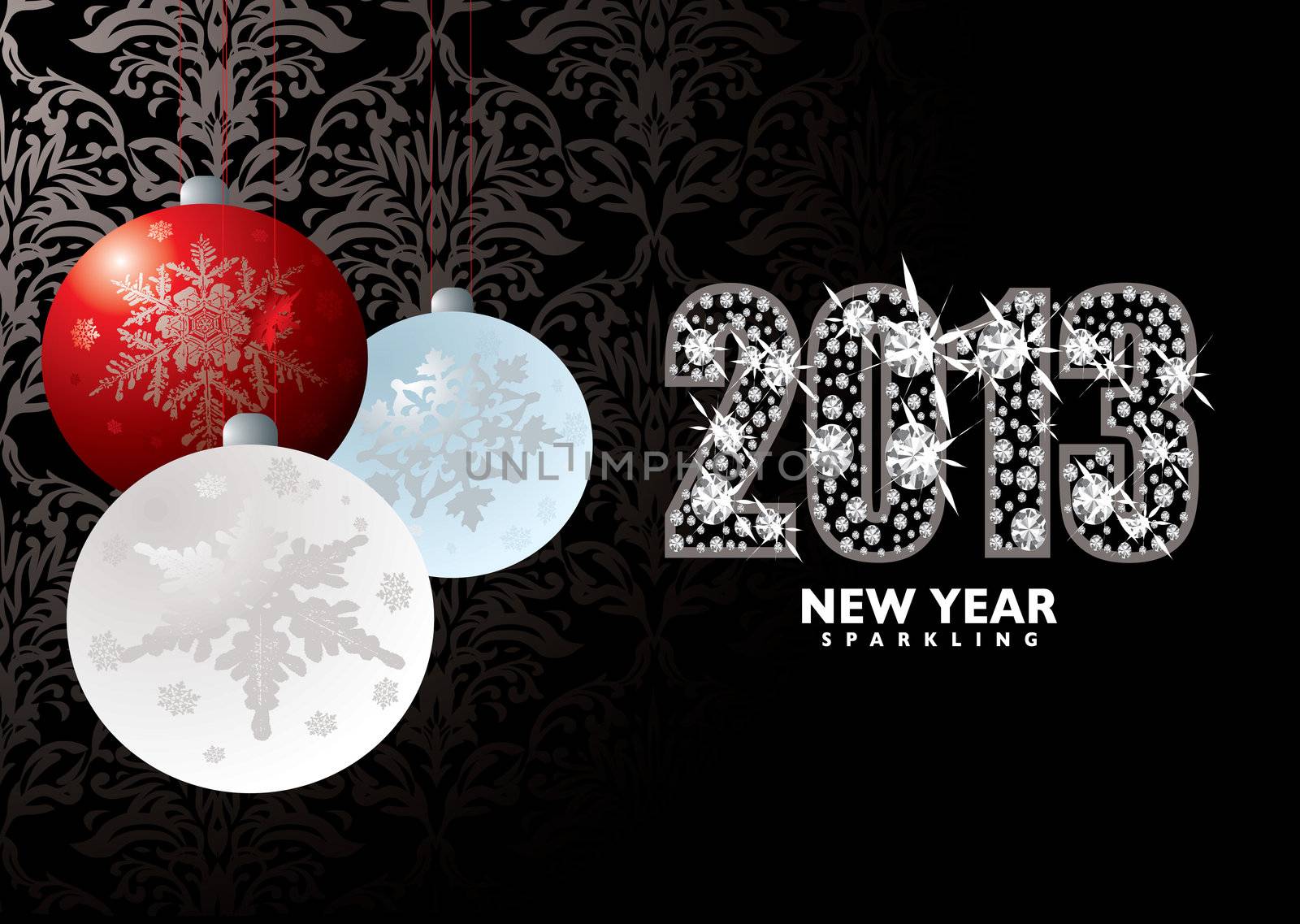 Christmas background with baubles xmas balls and happy new year 2013