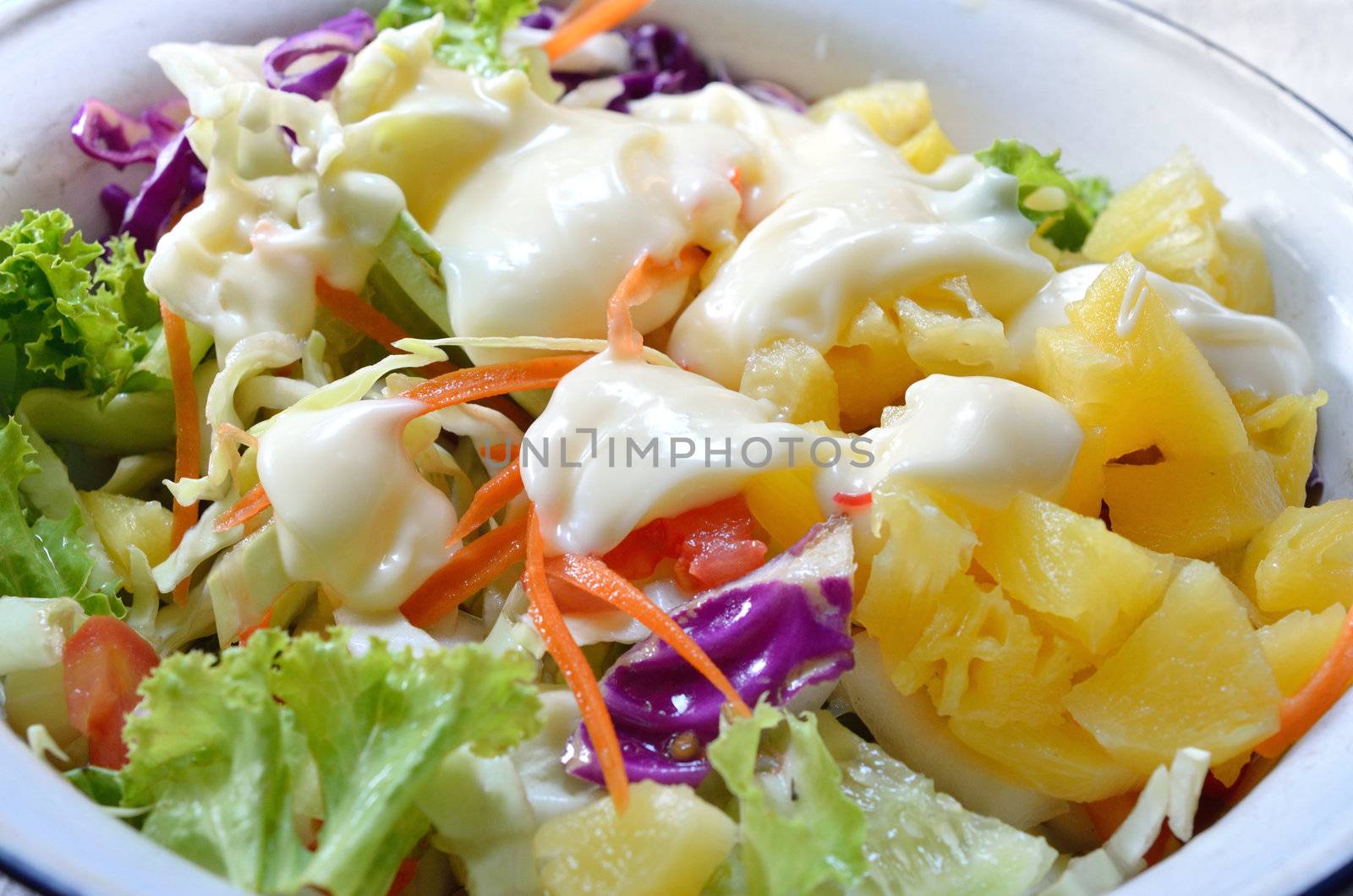 Hawaiian salad  with salad dressing