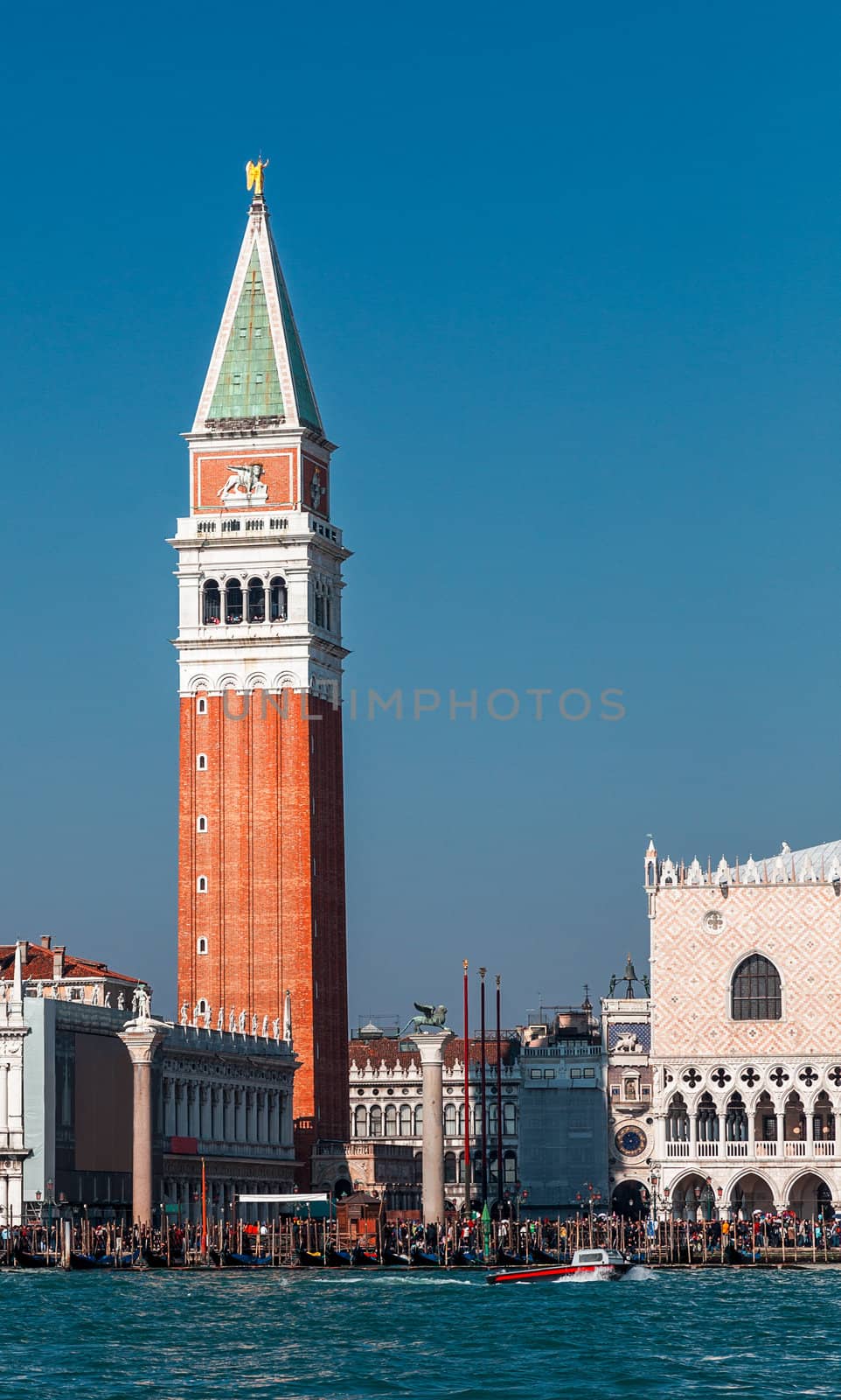 Vertical image of the one of the most famous construction in Venice: The St. Mark's Campanille
