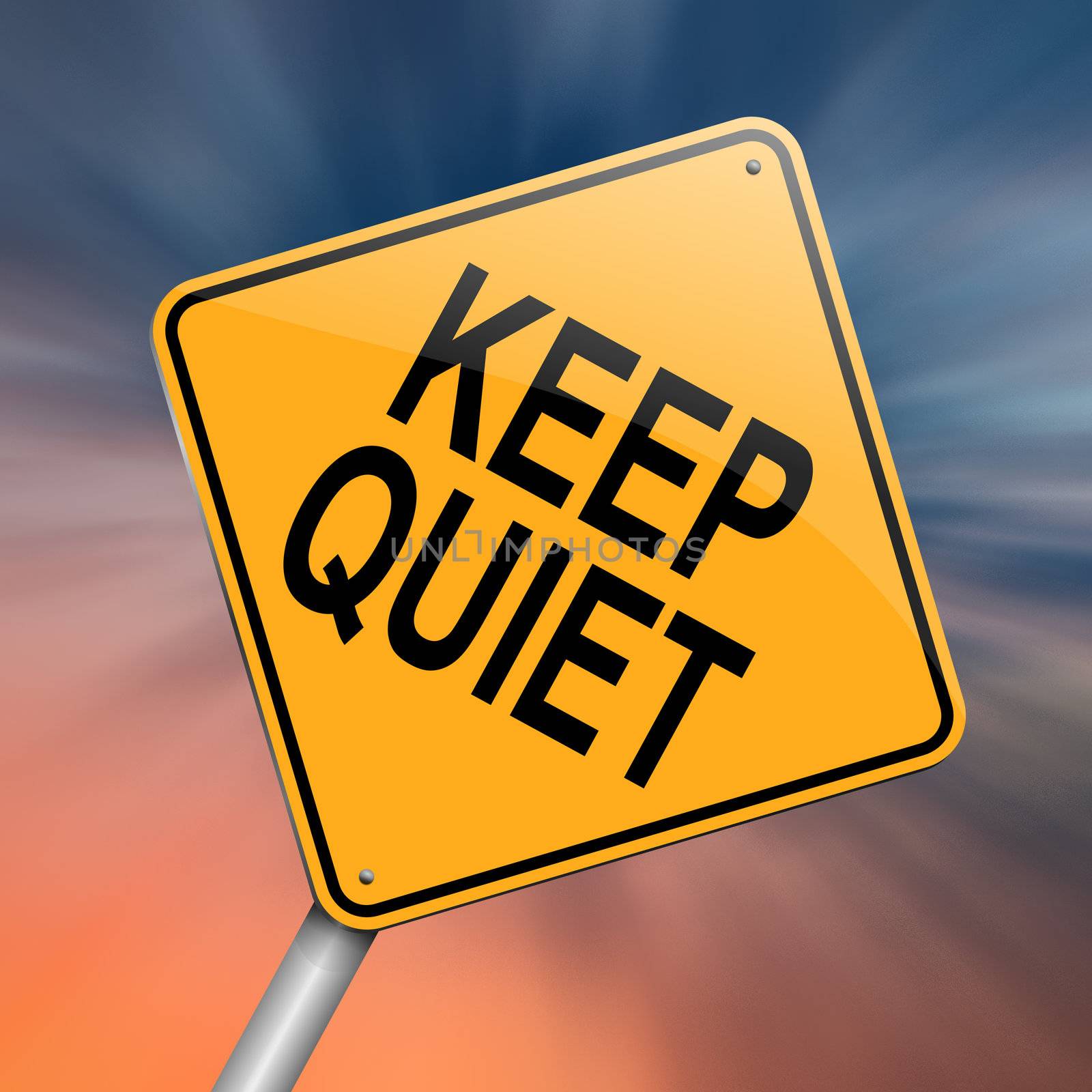 Illustration depicting a roadsign with a keep quiet concept. Abstract background.