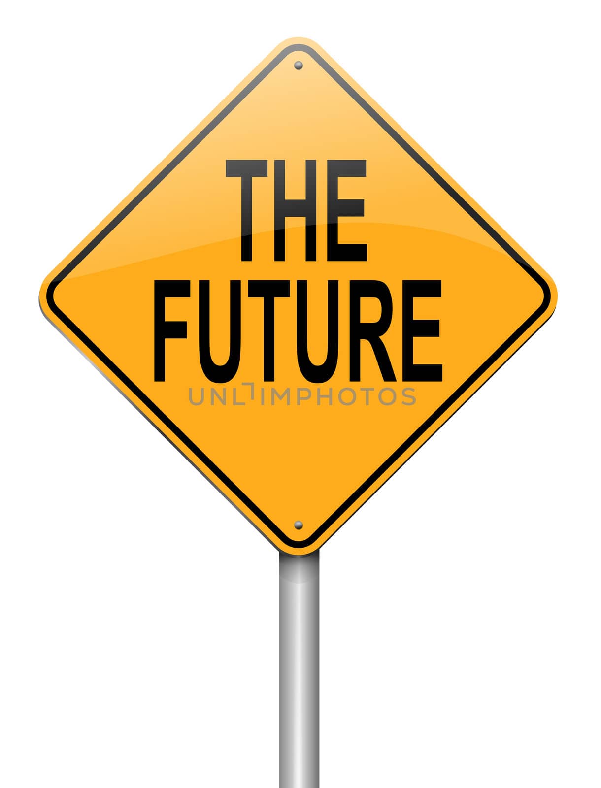 Illustration depicting a roadsign with a future concept. White background.