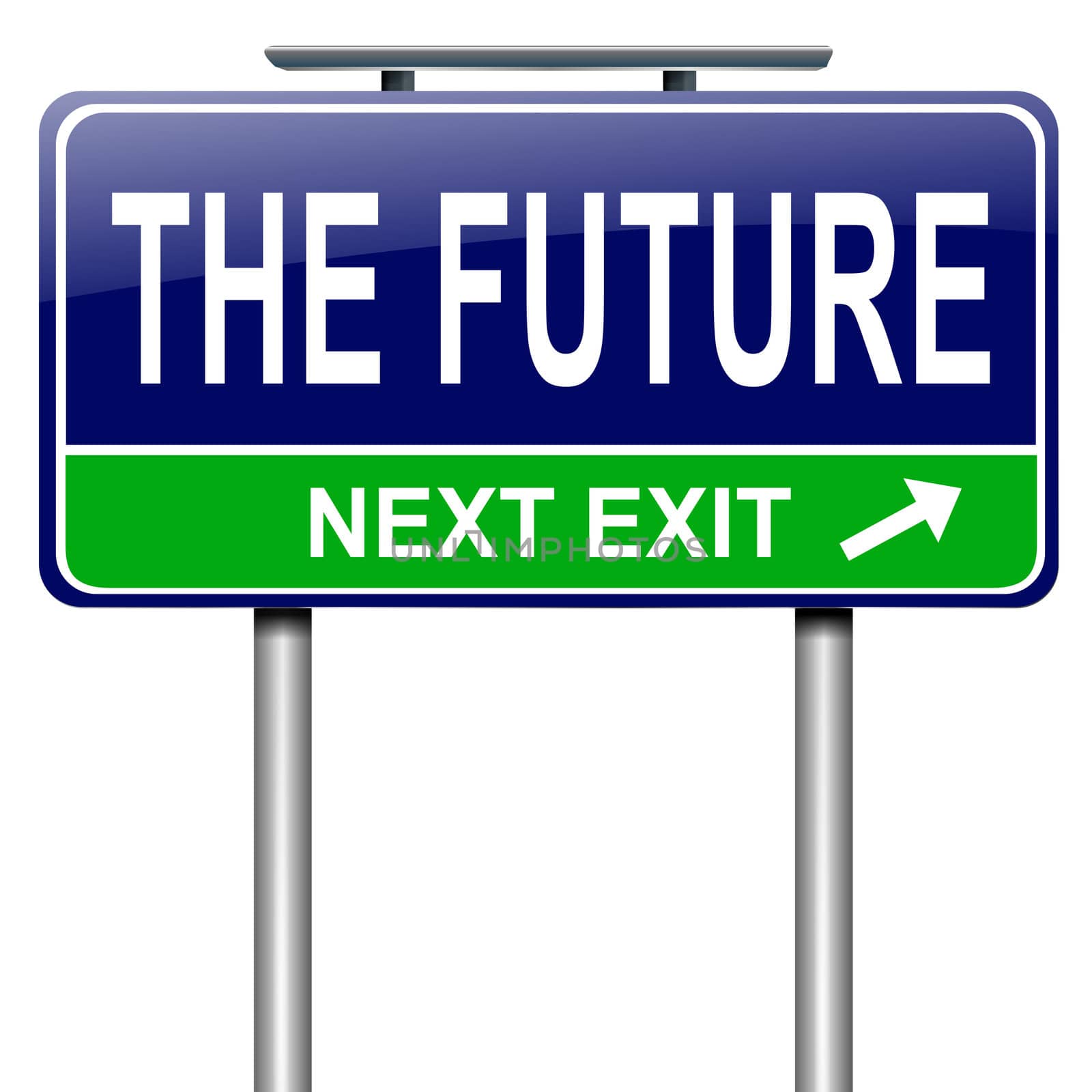 Illustration depicting a roadsign with a future concept. White background.