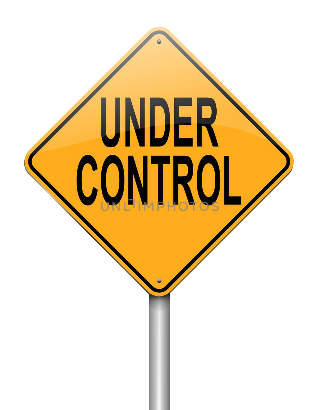 Illustration depicting a roadsign with an under control concept. White background.