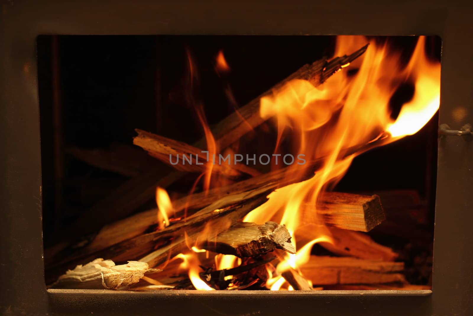 warm orange flames in the fireplace