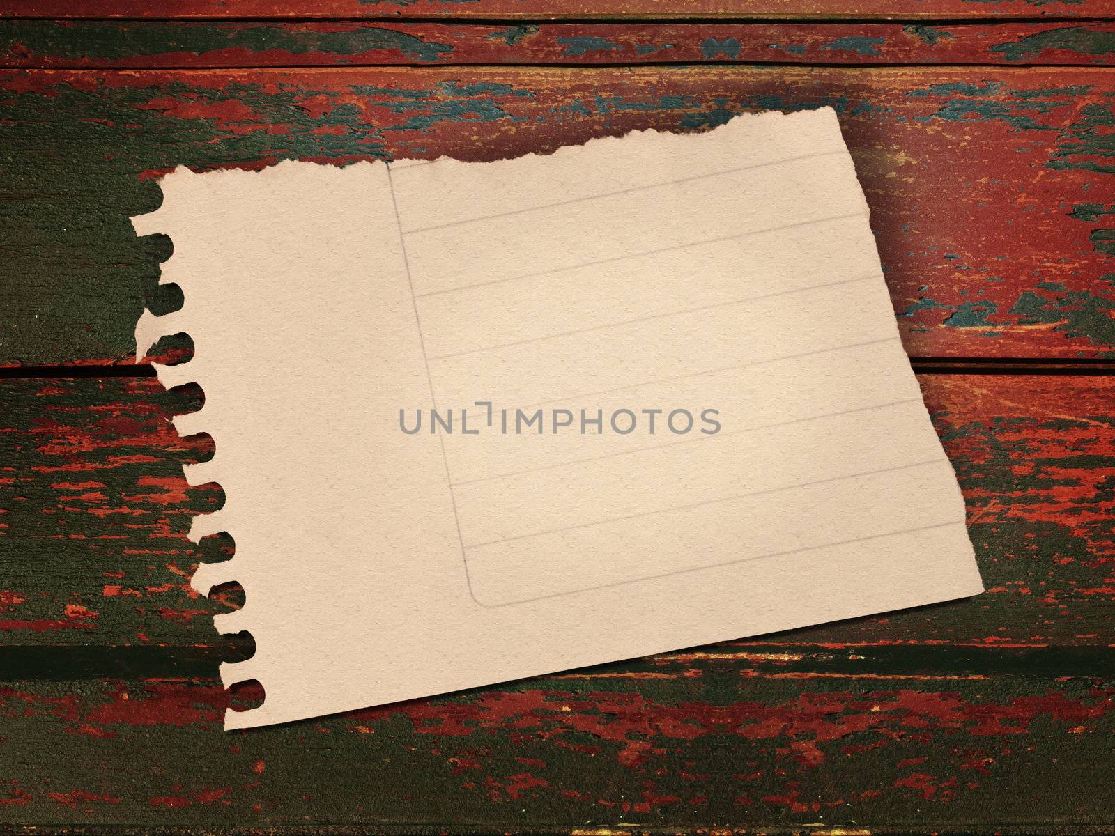 Vintage blank lined paper note over grunge wooden background. Included clipping path, so you can easily cut it out and place over the top of a design.