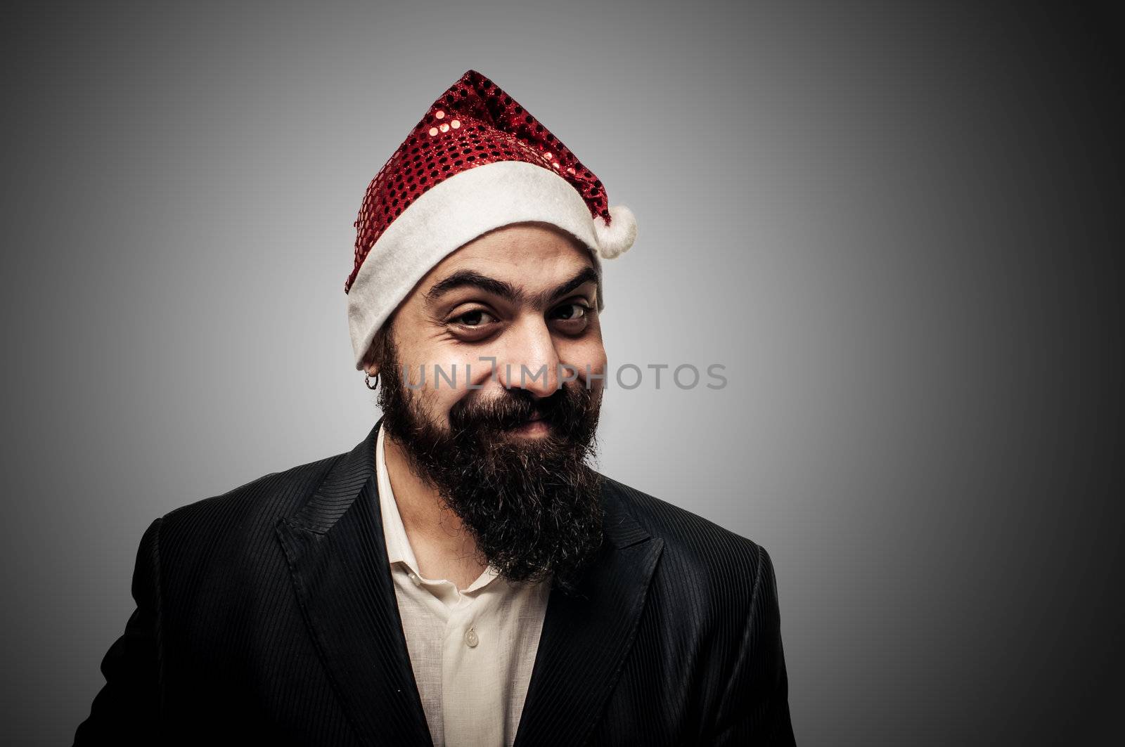 happy modern elegant santa claus babbo natale on grey background