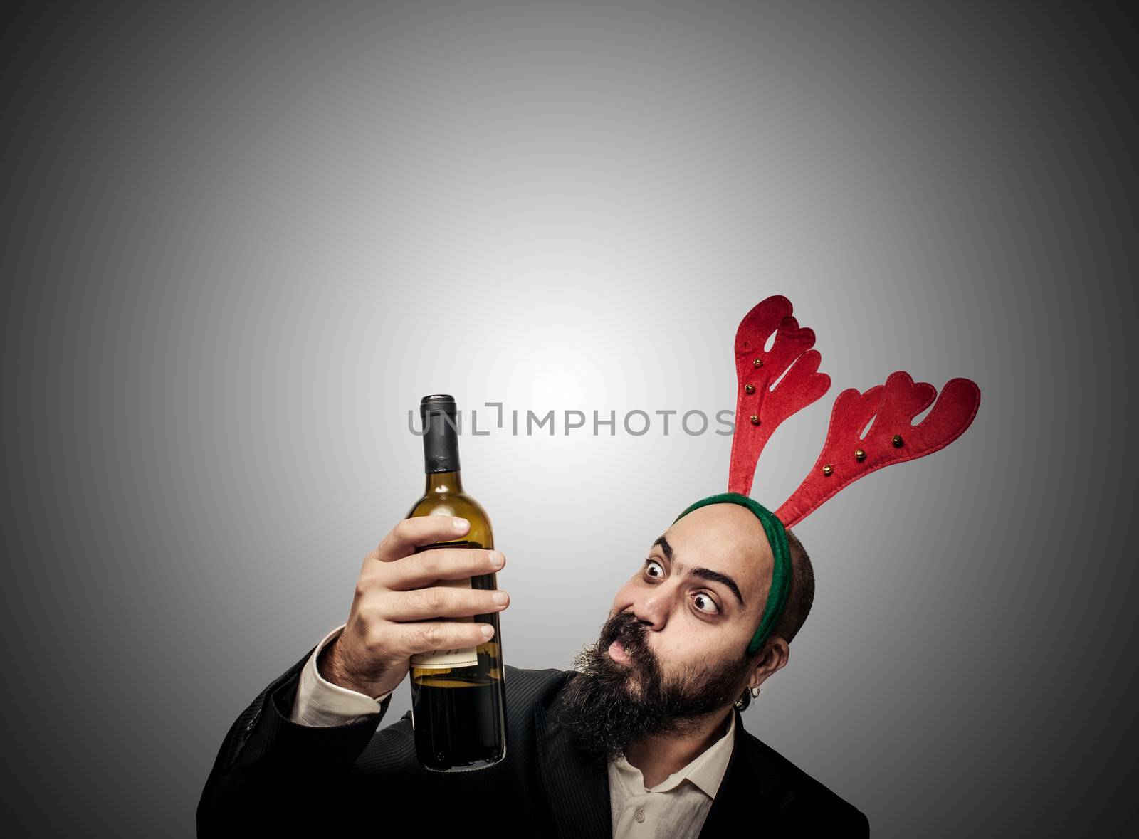drunk modern elegant santa claus babbo natale on grey background