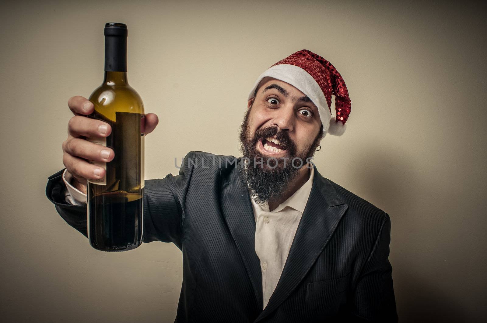 drunk modern elegant santa claus babbo natale on grey background