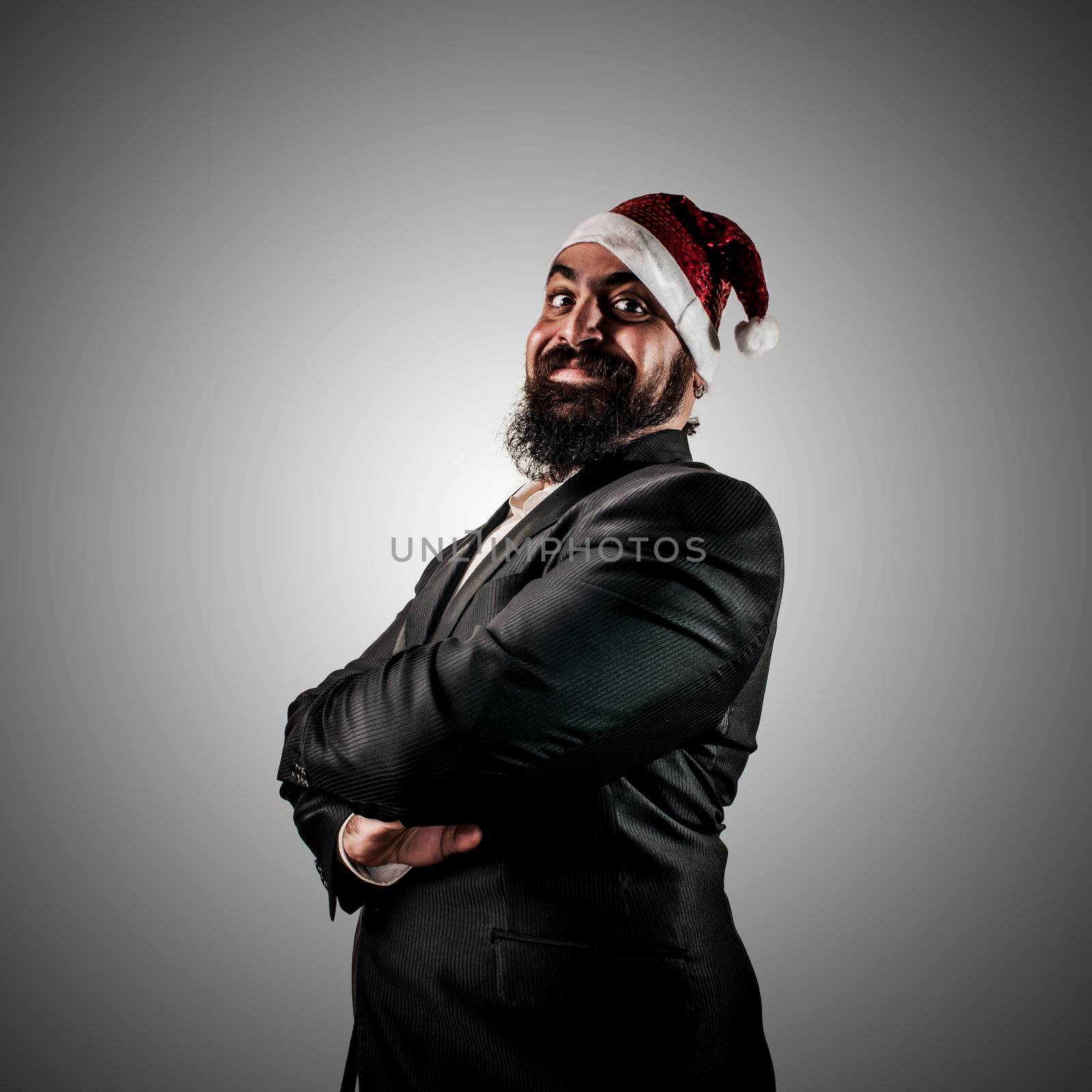 happy modern elegant santa claus babbo natale on grey background