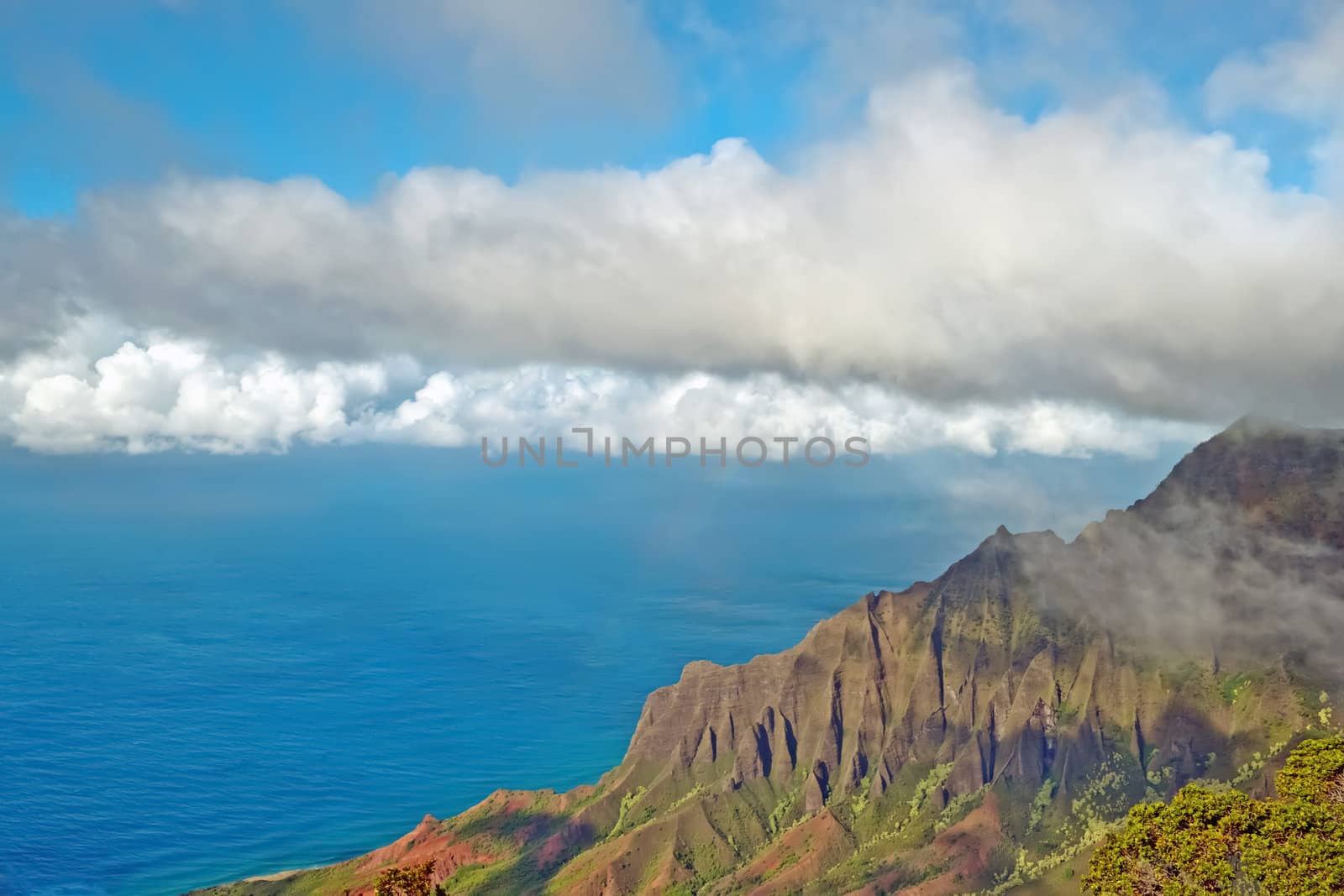 Kalalau Valley on Kauai Hawaii seen from the Kalalau Valley Lookout in the Waimea Canyon State Park

