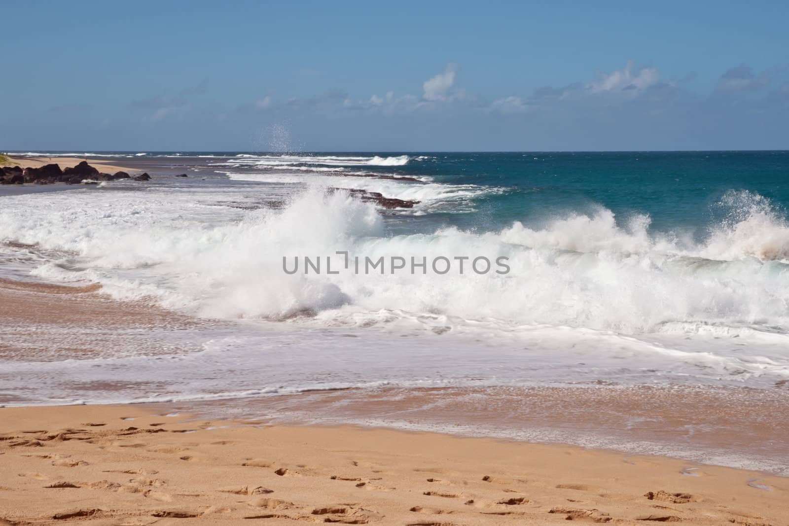 Wave Power Pacific Ocean in Kauai Island Hawaii
