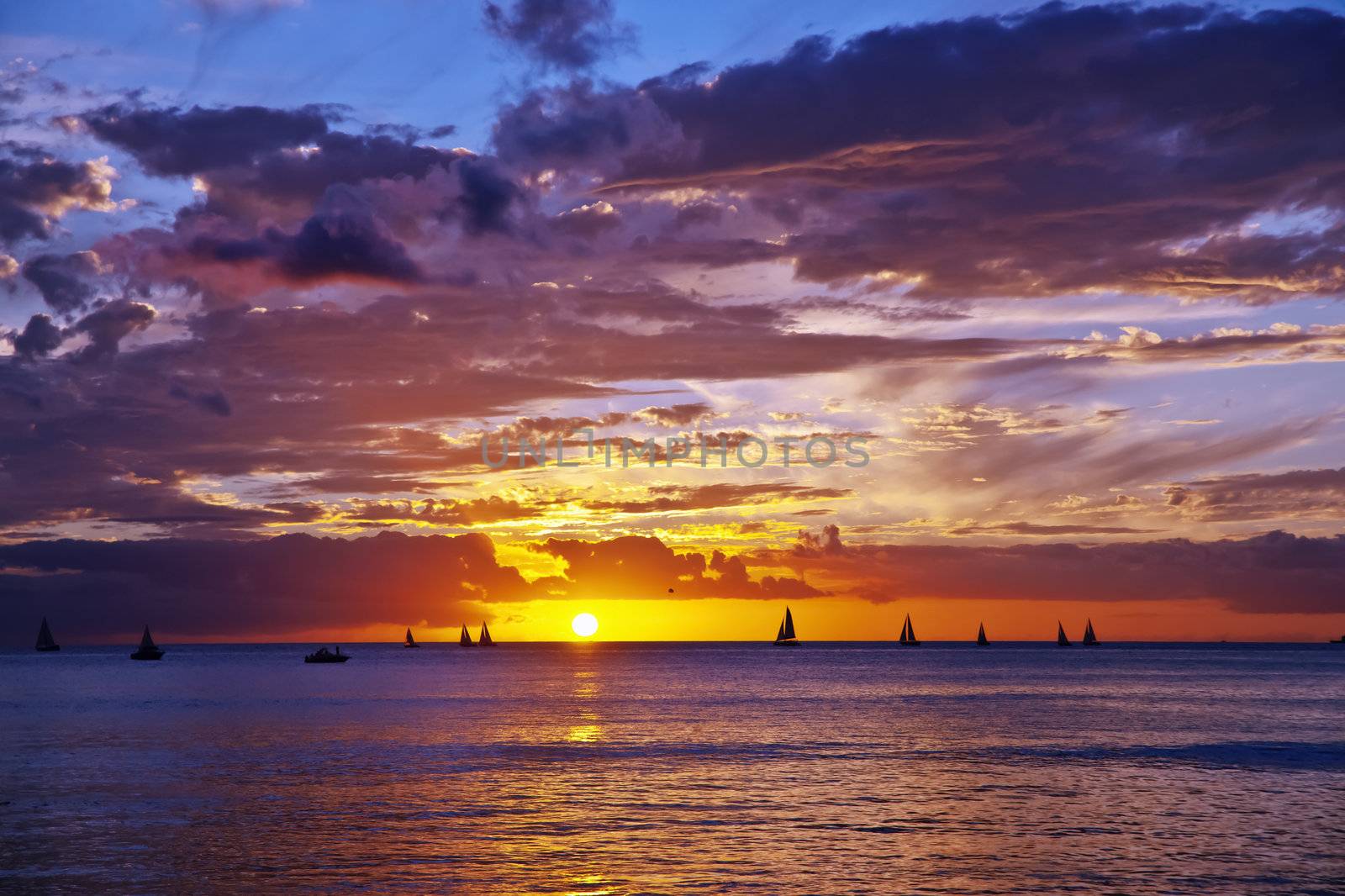 Sunset in Honolulu as viewed from Waikiki beach