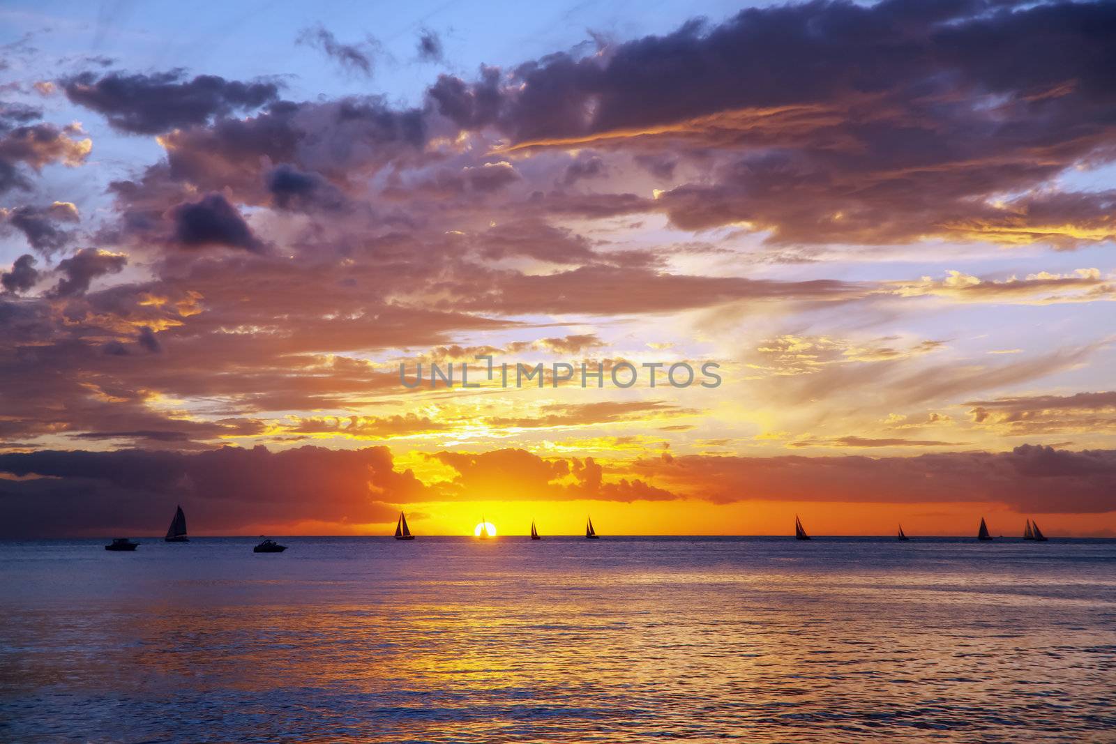 Sunset in Honolulu as viewed from Waikiki beach